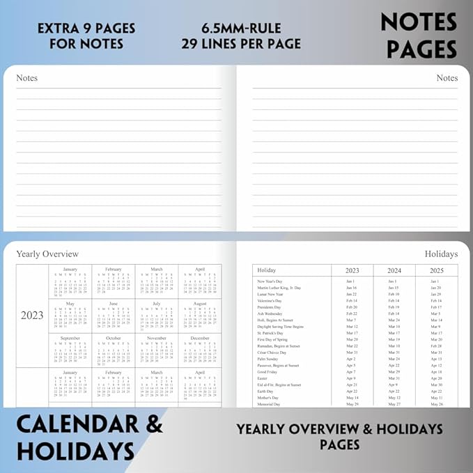 2025 Planner - Weekly and Monthly Planner Jan to Dec 2025, Holidays, Contacts and Notes Pages, Vegan Leather Cover, Elastic Closure, 5.5”x8.25”, Rose Gold