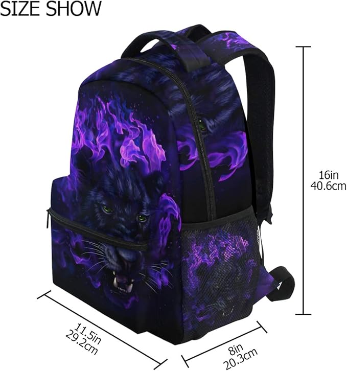 senya Panther Head In Flames Backpack School Bag Travel Daypack Rucksack for Boys