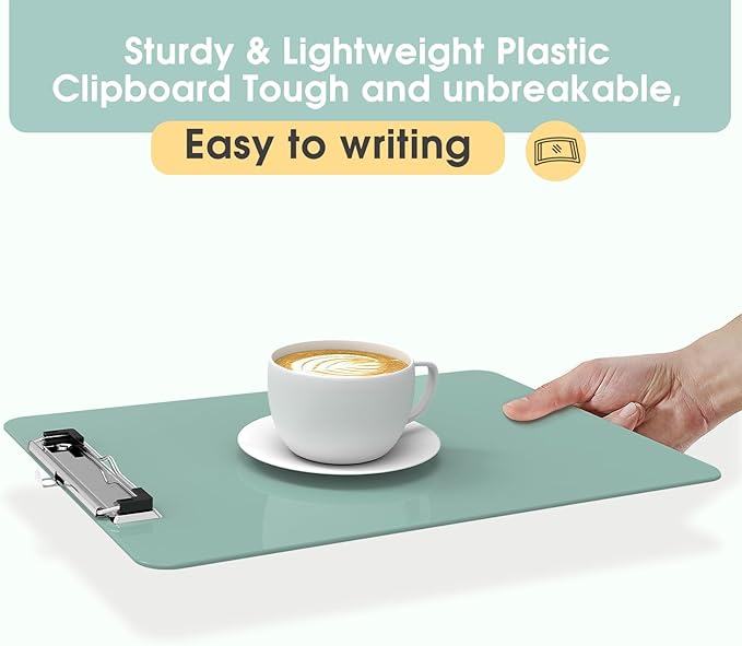 Plastic Clipboards, A4 Deep Green Clip Board 8.5x11 for Classroom, Students, Kid, Woman, Size 9" x 12.5" with Low Profile Clip, Office & School Supply