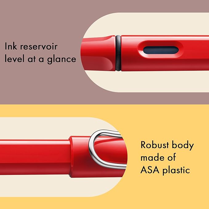 LAMY safari red - Fountain Pen with ergonomic grip & polished steel nib in size M - ideal for any Writing & Calligraphy - including LAMY T 10 blue cartridge - Right-Handed
