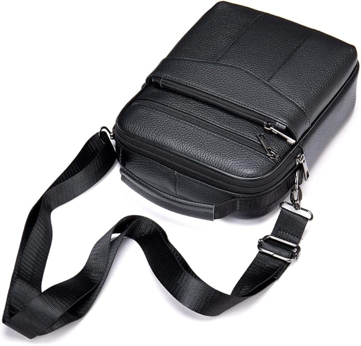 Hebetag Small Leather Sling Shoulder Bag Messenger Pack for Men Women Outdoor Travel Business