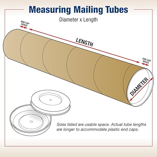 BOX USA BP2530K Mailing Tubes with Caps, 2-1/2" x 30", Kraft (Pack of 34)