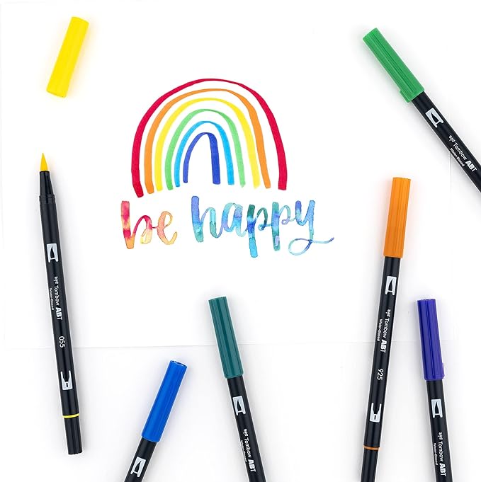Tombow Dual Water Based Markers, Twin Tip, Primary Palette Assorted Inks, 10/Pack (56167)