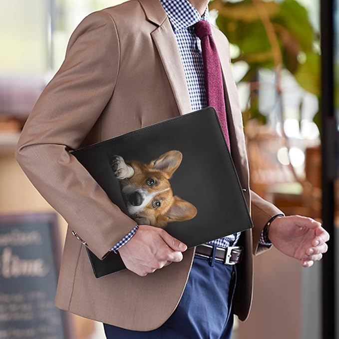 Office Folder Cute Dog Pattern PU Leather Padfolio with A4 Size Clipboard Clip for Business Resume Interview Document Sleeve Binder Folder for Men/Women