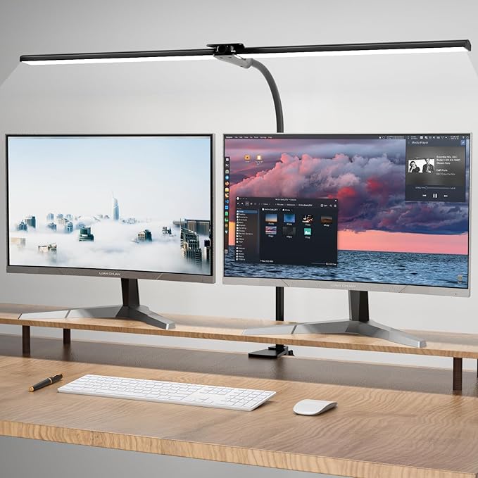 Desk Lamp for Office Home, 31.5" Desktop Lighting Bar with Gooseneck, Clip on Desk Light with Clamp, Bright Dimmable Table Lamp for Study, Work, Computer, Monitor, Reading