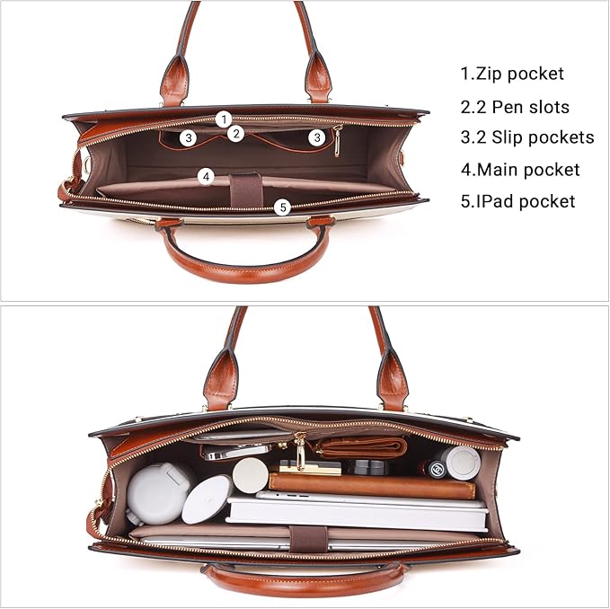 Telena Laptop Tote Bag for Women, 15.6 Inch Shoulder Tote Bag Leather Briefcase for Women, Large Capacity Handbag Bags