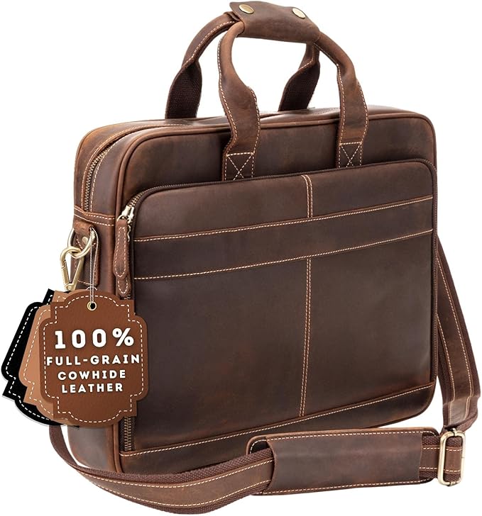 Luxorro Full-Grain Leather Briefcases for Men, Leather Laptop Briefcase For Men, Leather Bag, Leather Computer Bag For Men