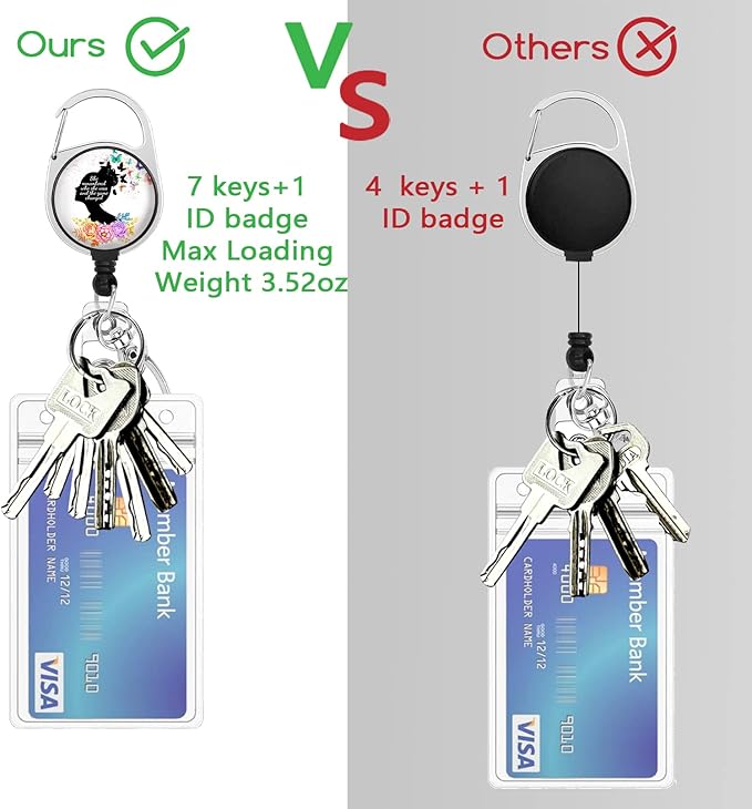 Inspirational Quote Badge Reel Retractable Heavy Duty with 360°Swivel Carabiner Clip, Cute Flower Butterfly ID Badge Holder, Nurse Doctor ID Card Holder Retractable Keychain Name Badge Clip