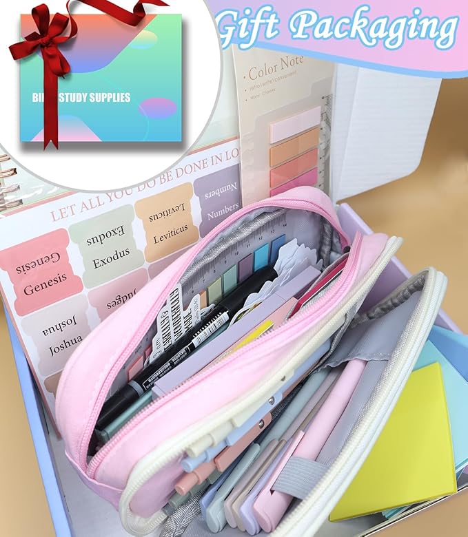 Bible Study Supplies Journaling Kit with Tabs and Highlighter, Notebook and Pen Case, Bible Annotation kit, Bible Study Group Essentials Accessories Set for Women Students Beginner Christian Gifts