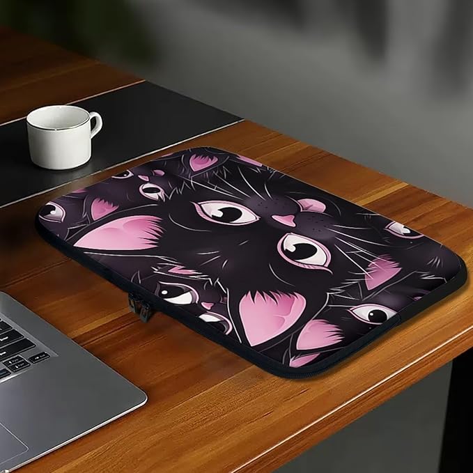 Black Cat Printed Laptop Briefcase for Women Men, Waterproof 15 Inch Laptop Bag Messenger Bag Lightweight Laptop Case for Office Business Traveling Daily Use, Gift for Father