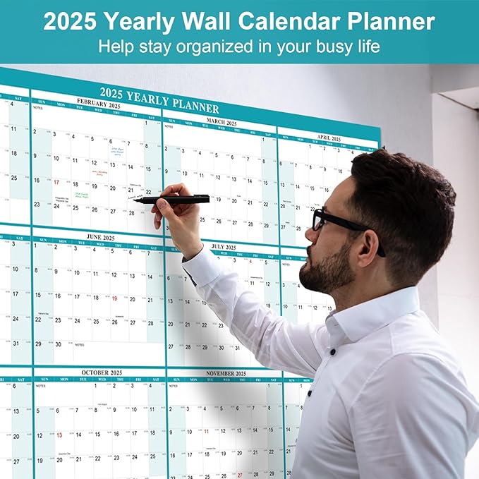 32" x 48" Exellewis 2025 Wall Calendar Erasable, Wet & Dry Erase Large Laminated Annual Yearly Planner - 12 Month Horizontal/Vertical Calendar January to December for Easy Planning, Organizing