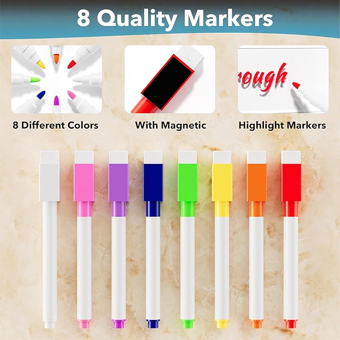 Acrylic Magnetic Dry Erase Board for Fridge, Clear Whiteboard for Refrigerator, Notepad Memo to Do/Grocery List White Board, w/ 8 Colors Markers, 12"x9"