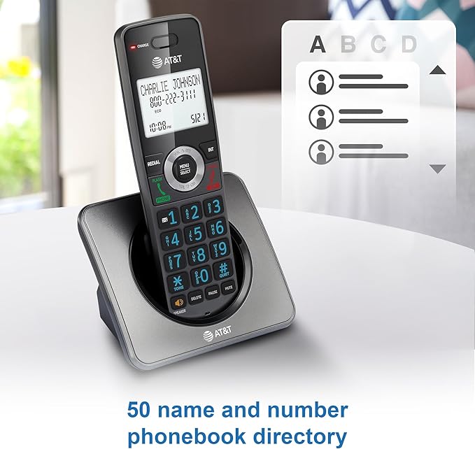 AT&T GL2101-4 DECT 6.0 4-Handset Cordless Home Phone with Call Block, Caller ID, Full-Duplex Handset Speakerphone, 2" White Backlit Display, Lighted Keypad (Graphite & Black)