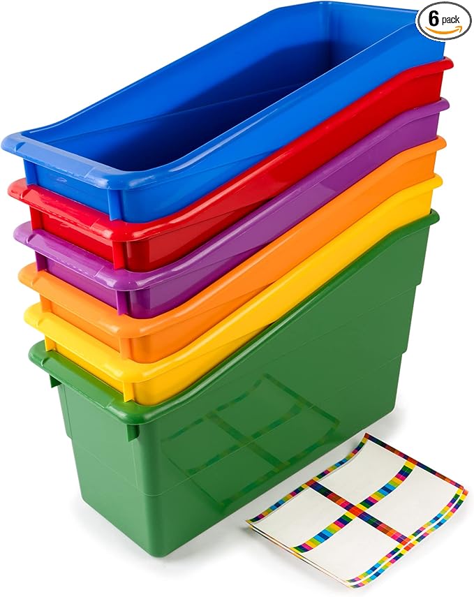 Really Good Stuff-163319 Durable Magazine, Book, Folder, File and Binder Holders – Ideal for Narrow or Vertical Storage Needs– Instantly Color Code Home Classroom –Assorted Primary Colors(Set of 6)