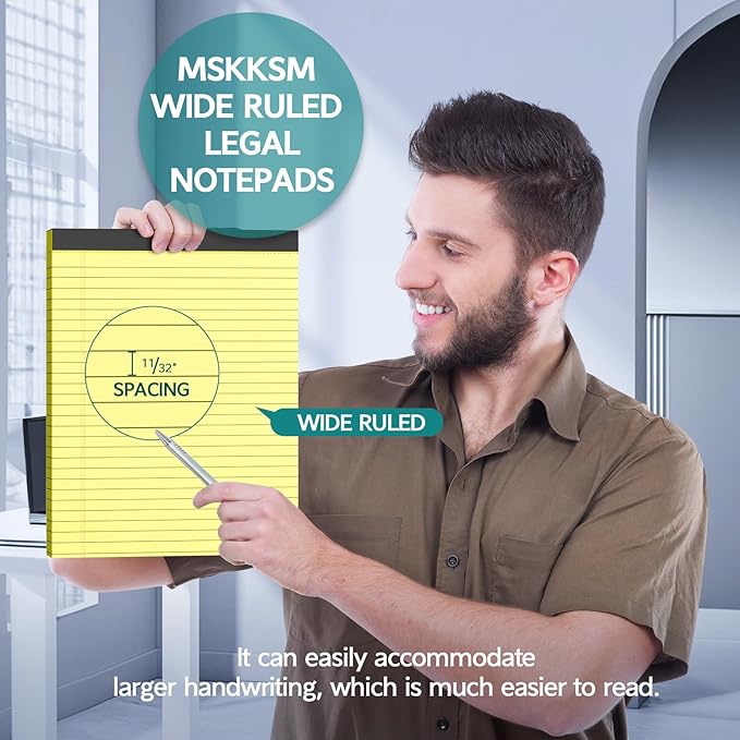 Legal Pads 8.5 x 11, 2 Pack Yellow Note Pads 8.5 x 11 Writing Pads, Wide Ruled Legal Notepads, Lined Pads of Paper Yellow Paper Pads, 30 Sheets Per Notepad for School, Home, Office, Business