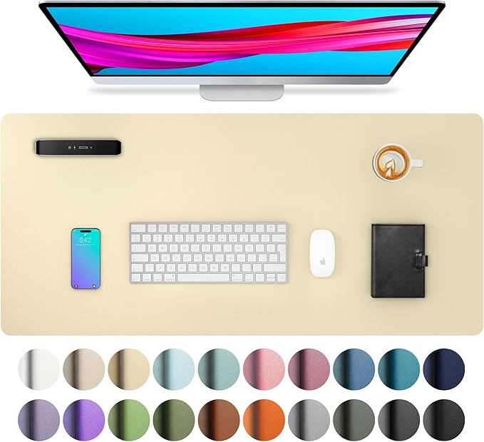 Aothia Leather Desk Pad Protector, Mouse Pad, Office Desk Mat, Non-Slip PU Leather Desk Blotter, Laptop Desk Pad, Waterproof Desk Writing Pad for Office and Home (31.5" x 15.7",Soft Yellow)