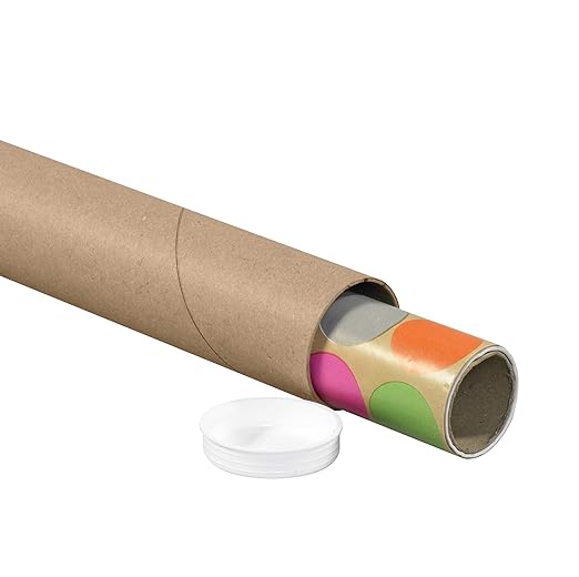 BOX USA BP2022K Mailing Tubes with Caps, 2" x 22", Kraft (Pack of 50)