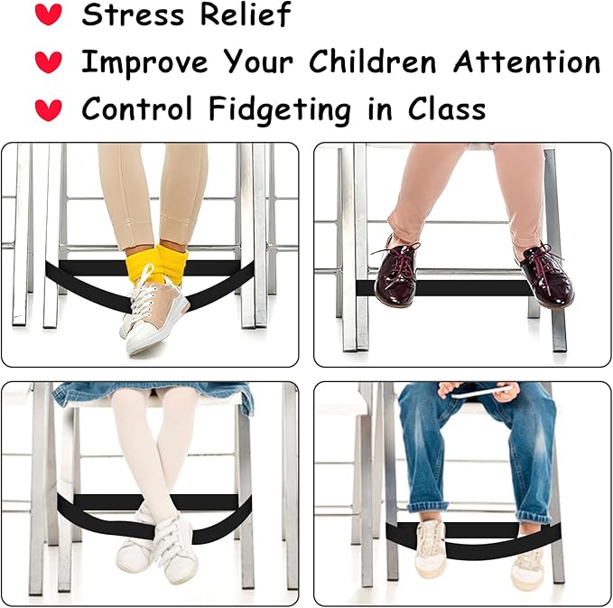 6 Pack Chair Bands for Kids with Fidgety Feet, ADHD Tools for Kids, ROOKEA Sensory Room Must Haves for Adhd Kids Fidget Chair Bands Autism Classroom Must Haves ADHD Tools for Classroom Home Chairs