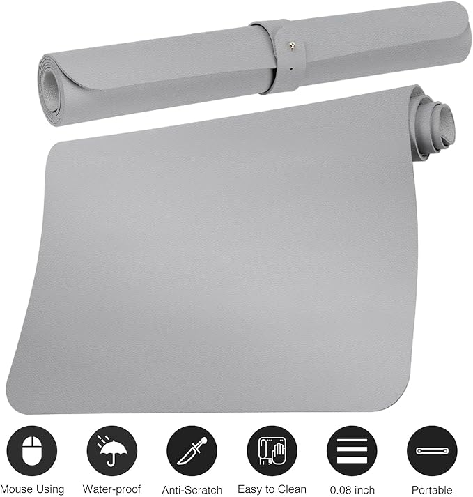 Boutilon Leather Desk Pad 24"x 14" Non-Slip Mouse Pad,Office Desk Mat,Waterprooft PU Leather Desk Blotter,Desk Pad Protector,Desk Writing Pad for Home Office Decor (S-Grey)