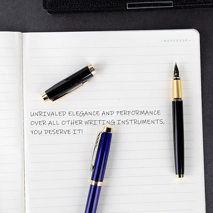 Fountain Pen, luxury pens, Fine point smooth writing pens for journaling fancy pens with Gift Case 10 black ink cartridges an ink converte nice pens writer gifts-Matte Red