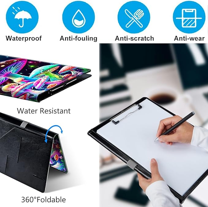 Gorgeous Mushrooms PU Leather Padfolio Clipboard Notepad with Pen Loop and Elastic Strap Interview/Resume Document Organizer for Business School Office