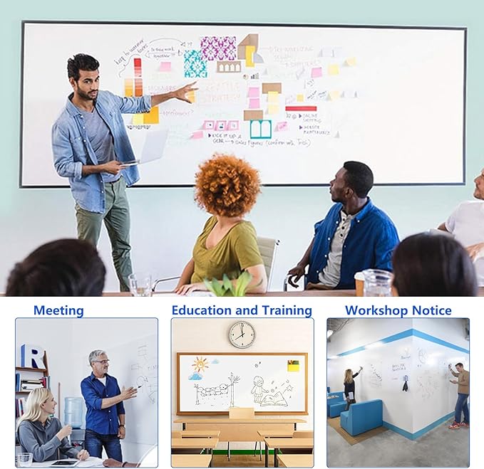 Magnetic White Board Film, 94" x 47" Dry Erase Board for Wall, Self Adhesive Whiteboard Paper Set for Office, Conference Room, Classroom, Home, Include Marker, Magnetic Eraser and Magnets