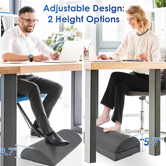 Foot Rest for Under Desk at Work Adjustable Foam for Office and Home, Office Desk Accessories，Comfortable Footrest with 2 Adjustable Heights，Back & Hip Pain Relief (Gray-16.9 in)
