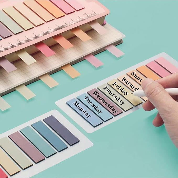 ELII 1200pcs Sticky Tabs Page Markers,Morandi Sticky Note Tabs Colored Writable and Repositionable Book Flags Tabs Strip Index Tabs,Page Tabs