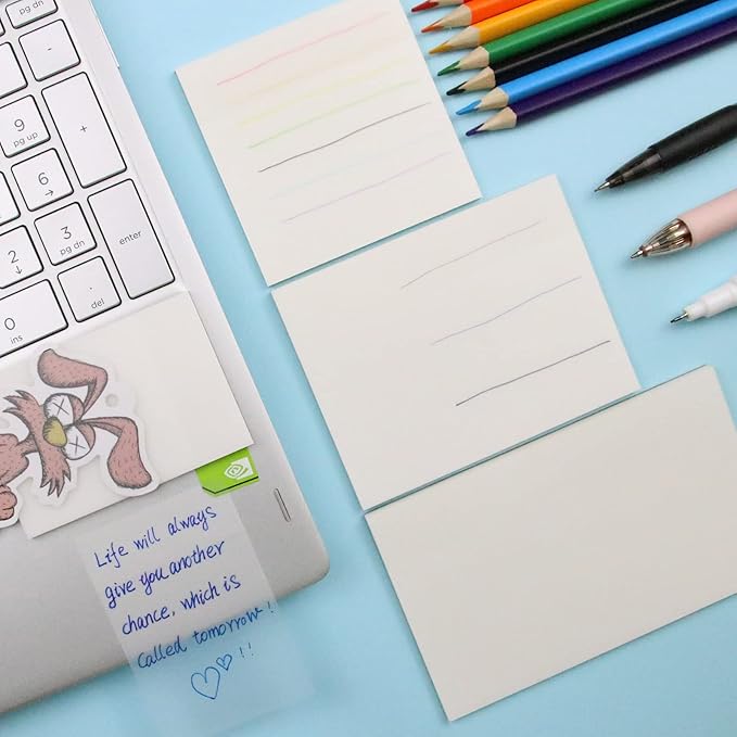 600 Pcs Transparent Sticky Notes Pad, 12 Packs Clear Sticky Notes for Books Message Reminder, Waterproof self-Adhesive Translucent Sticky Notes 3x2 Inch