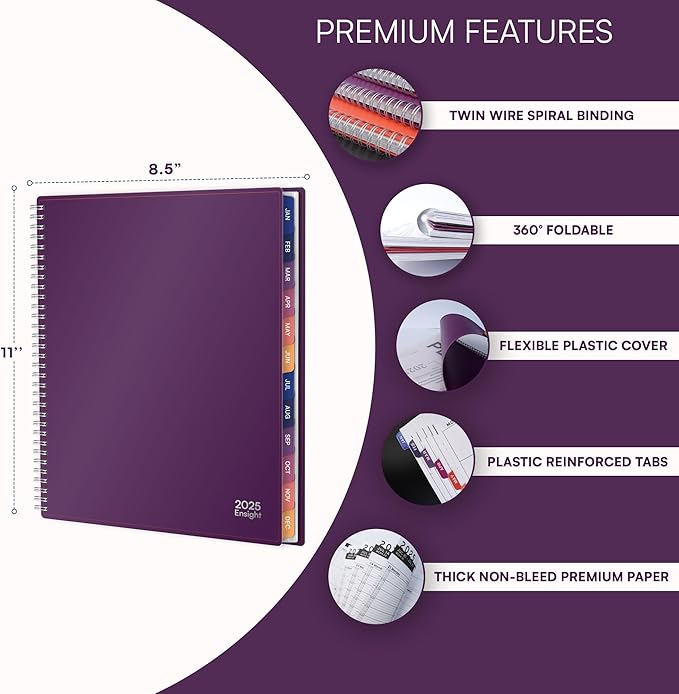 2025 Appointment Book & Planner- Ensight 8.5 x 11 inches, Large Tabbed Daily Hourly Weekly Planner, Calendar & Schedule Book 15-Minute time Slots, Business & Personal Planner Jan 2025- Dec 2025- Purple