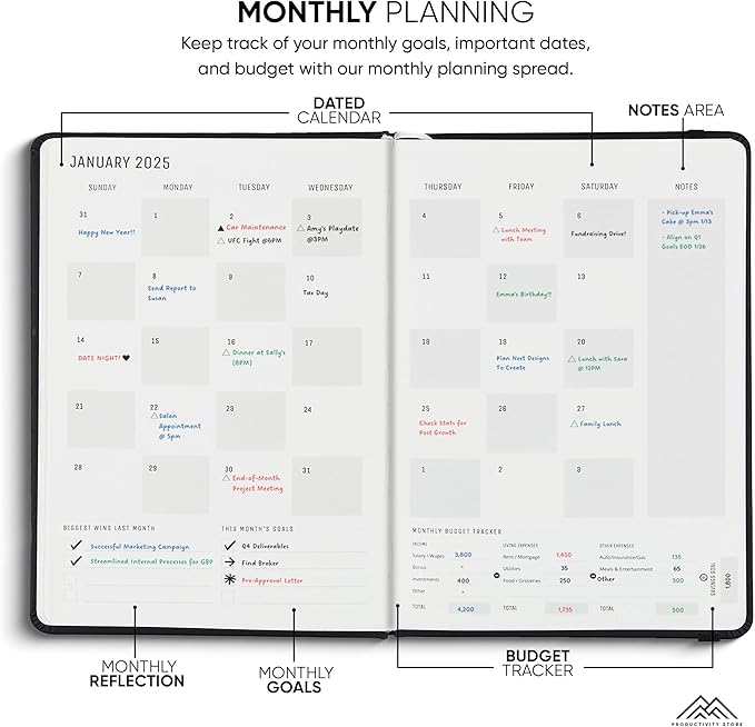 PRODUCTIVITY STORE Pro Max - Dated, 2025 Planner, 8.5" x 11" - The #1 Productivity Planner to Achieve Your 2025 Goals - Planner 2025-2026 - Black - A4
