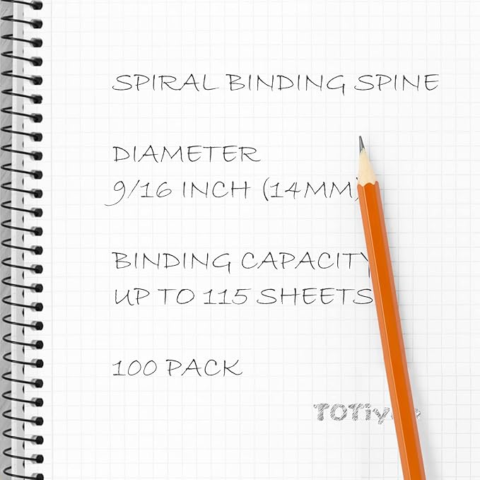 TOTiyea 100 Pack Plastic Binding Coils,115 Sheet Capacity,14mm (9/16") Binding Spirals,4:1 Pitch Letter Size (8.5x11 Inches) Black Color Plastic Binding Spirals