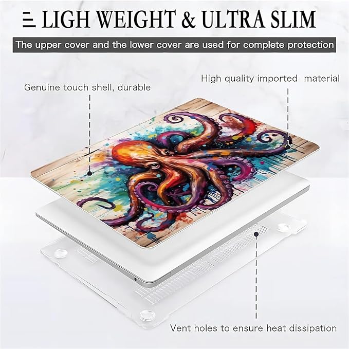 Compatible with 13.3 Inch MacBook Air A1466/A1369, Colourful Octopus Hard Plastic Shell Cover Case
