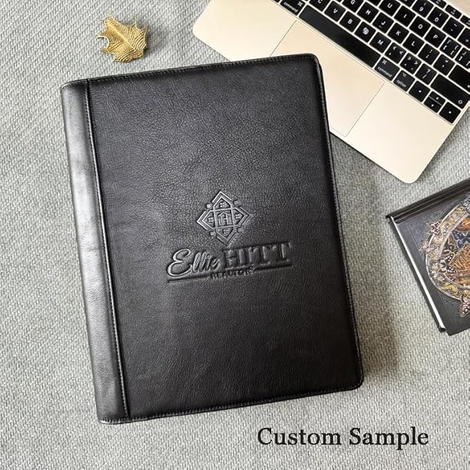 Personalized Leather Portfolio for Men, Engraved Leather Clipboard Portfolio Binder, Custom Leather Resume Padfolio for Women, Christmas Gift for His/Her (Clipboard, Shiny Black-Custom)