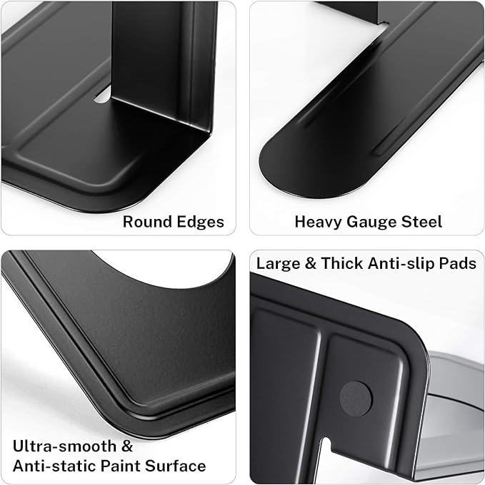 MaxGear 8.5 in Extra Large Heavy Duty Metal Book Ends, Black Universal Premium Bookends for Shelves, Non-Skid Bookend, Book Stopper for Books/Movies/CDs/Games, 8.5 x 5.9 x 7.8 in, (2 Pairs/XL)