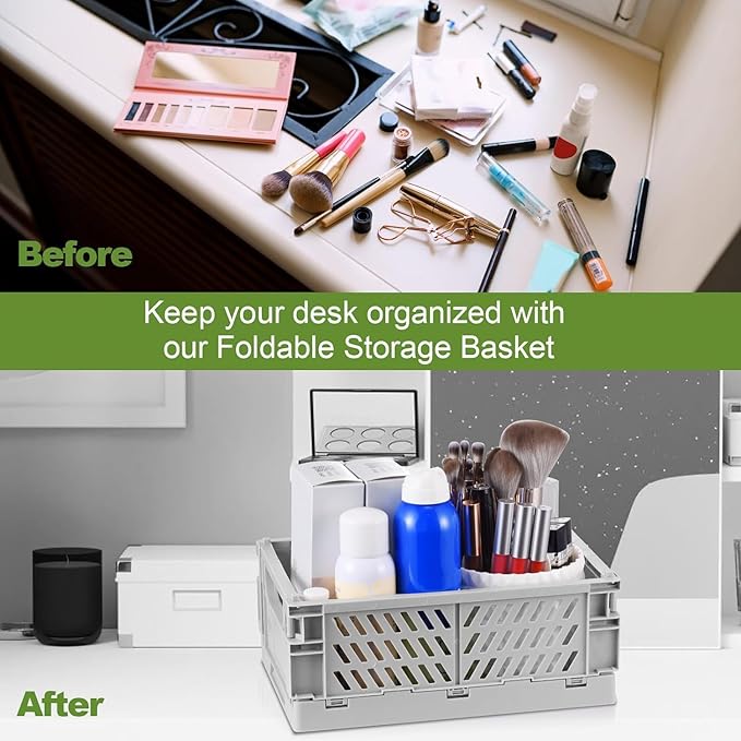 2-Pack Small Pastel Plastic Storage Baskets, Collapsible Crates for Organizing, Space-Saving Mini Bins for Classroom, Kitchen, Office, Bedroom (Blue, 9.8" x 6.5" x 3.8")