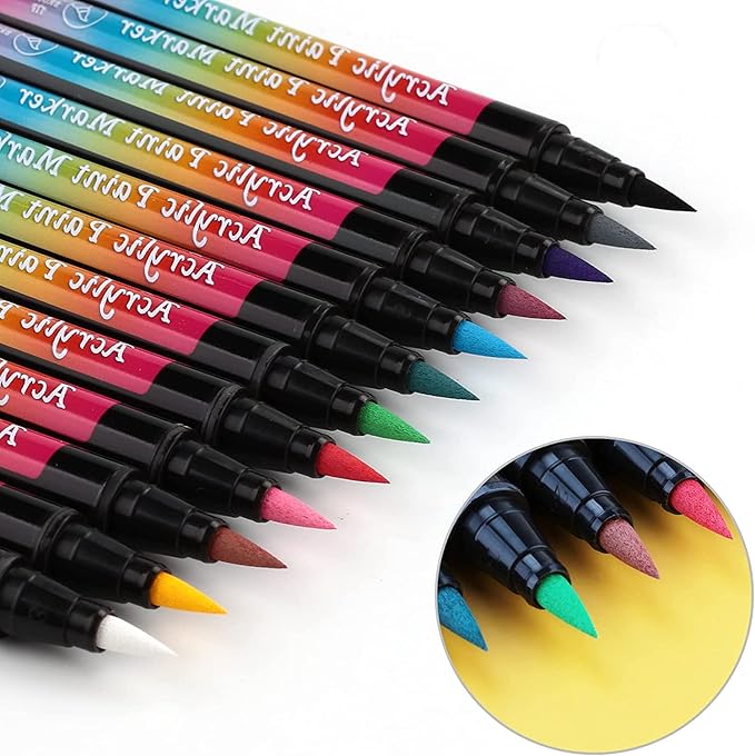SMOOTHERPRO 24 Acrylic Paint Pens, Brush Tip (1-6mm) Acrylic Paint Markers, Fabric Markers for Textile, Canvas, Rock, Glass, Wood, Paper, Pumpkin, DIY