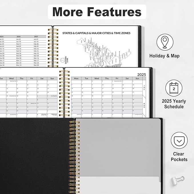 SUNEE 2025 Appointment Book, Quarter-Hourly, Weekly & Monthly - from January 2025 - December 2025, 6.4"x8.3" Weekly Planner, Flexible Cover, Note Pages, Pockets, Bookmark, Spiral Binding, Black