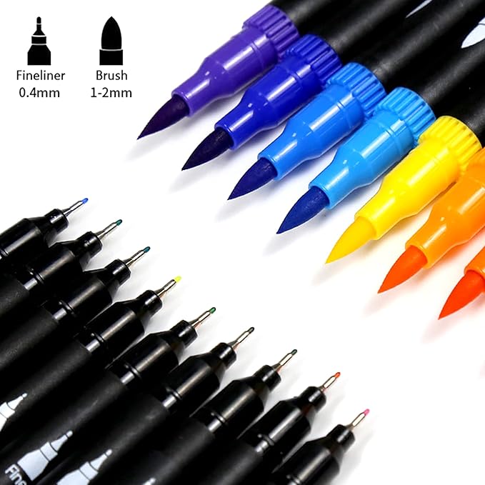 SMOOTHERPRO 48 Acrylic Paint Pens, Brush Tip (1-2mm) and 0.4mm Fineliner, Waterproof Acrylic Paint Markers for Adults Fabric Markers for Textile, Canvas, Rock, Glass, Wood, Paper, Pumpkin, DIY