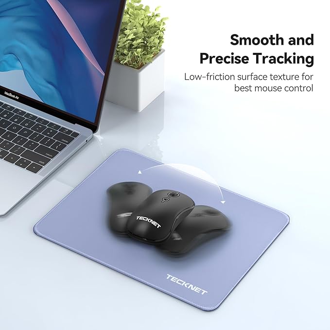 TECKNET Mouse Pad 270 x 210 x 3 mm with Anti-fray Stitchin, Waterproof Surface & Non-Slip Rubber Base with Stitched Edges Gaming Mouse Mat for Laptop，Compatible with Laser and Optical Mice - LT.Blue