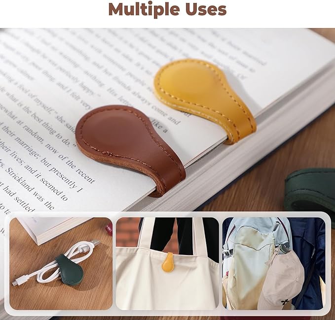 Personalized Magnetic Leather Bookmark, 26 Letters Custom Leather Bookmarks, Handmade, Leather Magnetic Bookmark for Book Lovers Readers Women Kid(Dark Yellow，W）