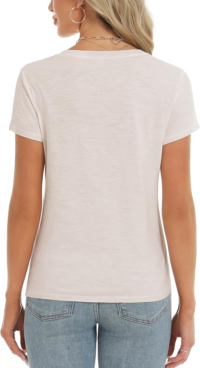 Stelle Womens T Shirts Short Sleeve V Neck Basic Tee Casual Loose Fit Tops Lightweight Soft Summer Outfits Clothes
