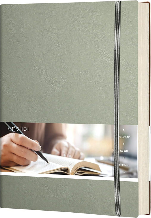 EMSHOI College Ruled Composition Notebook - Large B5 Notebook Lined Journal Leather with Free Sticky Notes, 204 Numbered Pages,100gsm Thick Lined Paper, Softcover, 7.5"x10"-Green