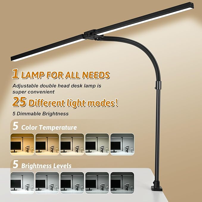 Double Head LED Desk Lamp with Remote Control Tall Desk Lamps for Home Office 24W Brightest Computer Desk Light Office Lamp for Workbench Drafting Architect Study Reading with Anti-Glare Cover