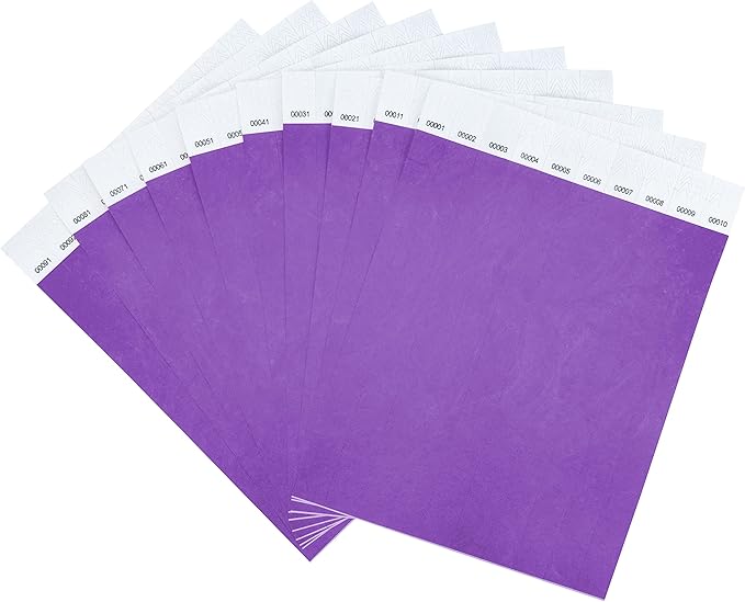 100 Pcs Wristbands, 1-100 Consecutive Numbers Waterproof Tearproof and Printable Wrist Straps Admission Bracelets Tickets (Purple)