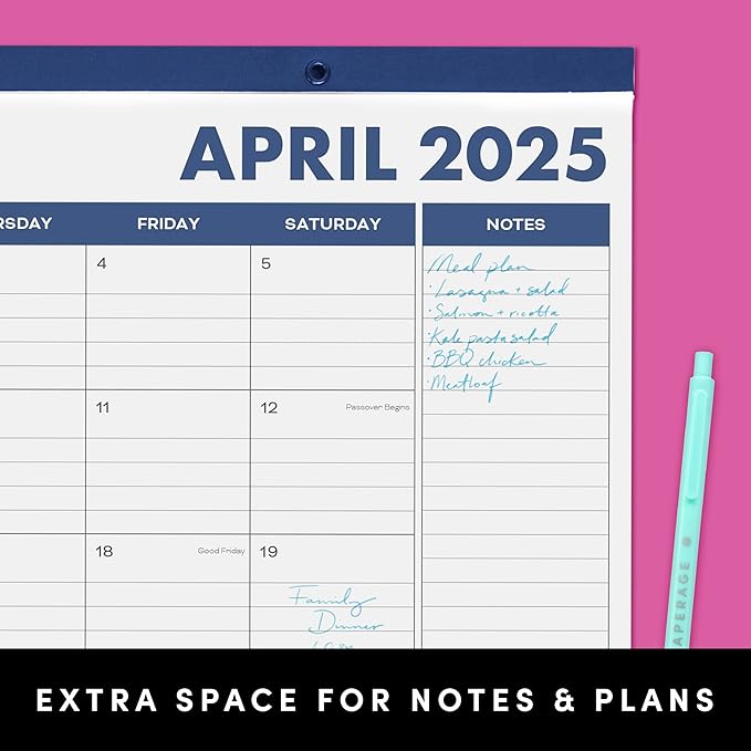 PAPERAGE Calendar 2025-12 Month (Navy), Minimalist Wall and Desk Calendar with Monthly Views and Yearly Plans – Large (17 in x 22 in)