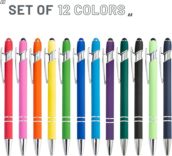 Up to 480 Pcs Personalized Pens in Bulk, Custom Metallic Printed Name Pens with Black Ink, Customized Pens Bulk with Stylus-Great Gift Ideas(Silver 12 Colors)