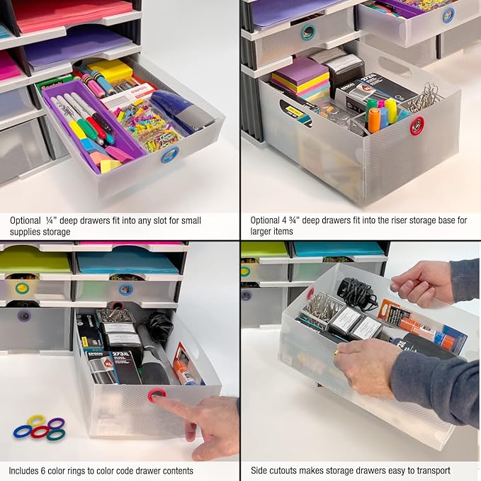 Ultimate Office TierDrop Literature Organizer/Forms Mailroom Classroom Sorter, 16-Compartments with Optional Add-On Tiers for Easy Expansion, Gray w/Black
