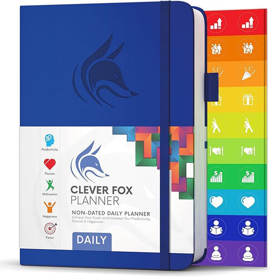 Clever Fox Daily Planner – Undated Planning Notebook with Hourly Schedule & to-Do List – Personal Day Task & Work Organizer, 6 Months (Royal Blue)