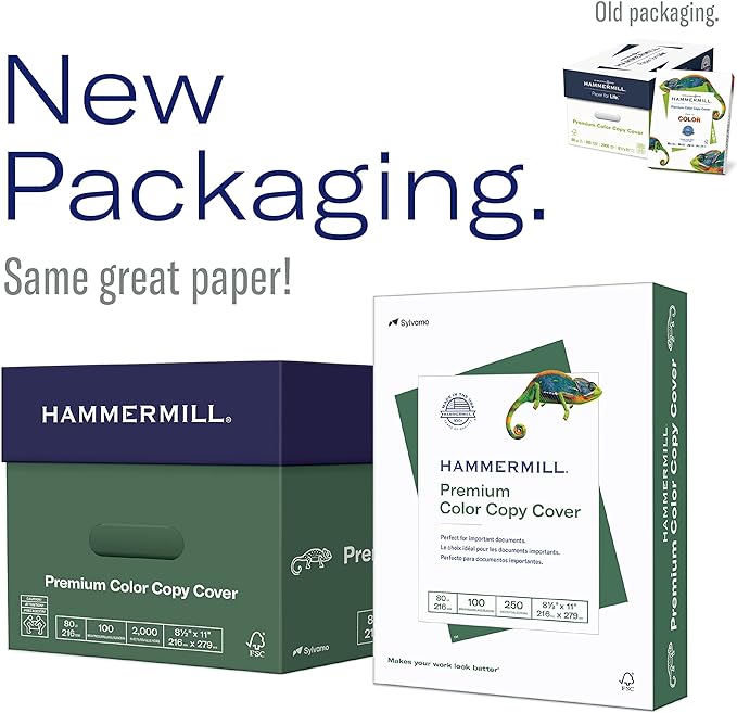 Hammermill Cardstock, Premium Color Copy Cover, 80 lb, 8.5 x 11-8 Pack (2,000 Sheets) - 100 Bright, Made in the USA Card Stock, 120023C
